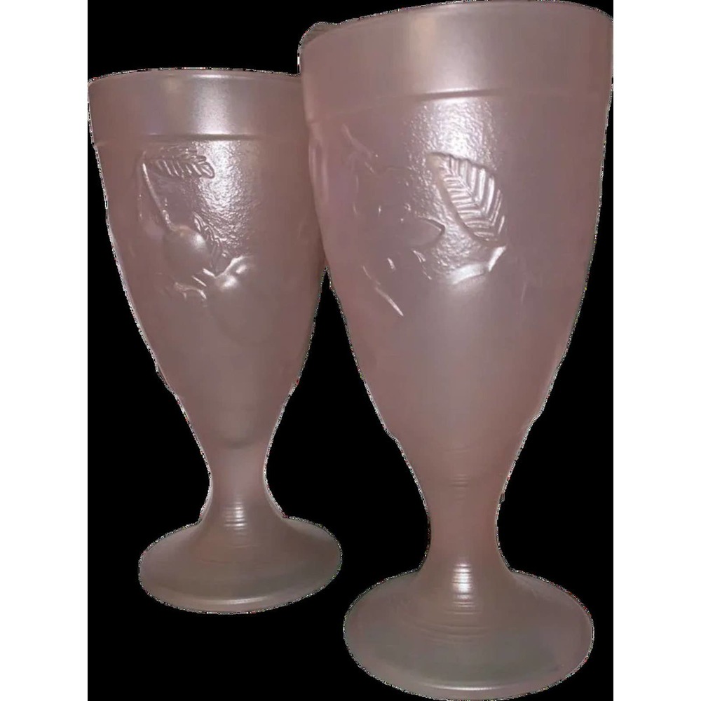 Pink Arcoroc Luminarc France Frosted Glass Goblet Pair